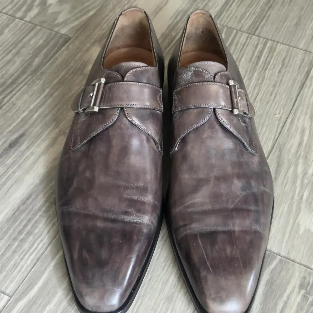 MAGNANNI Gray Men's EU 48/US 12 Leather Loafers Shoes MONKSTRAP SPAIN MEN BUCKLE
